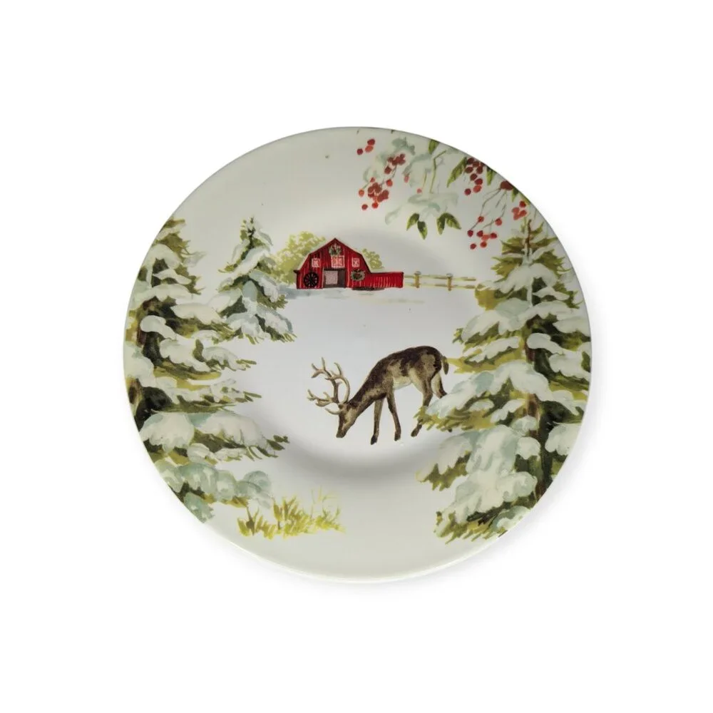 Southern Living Holiday Deer & Harvest Round Earthenware Accent Plates Set Of 2